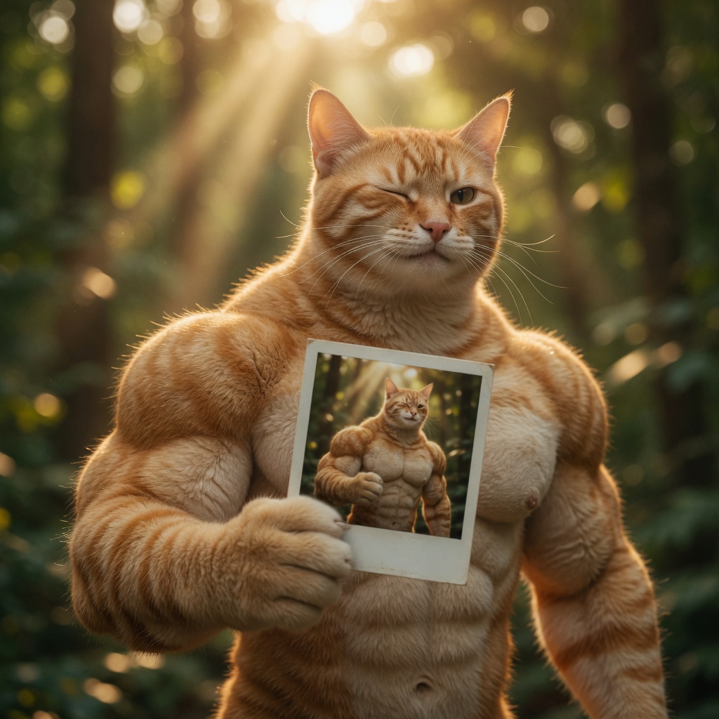 Buff orange cat handing over the picture